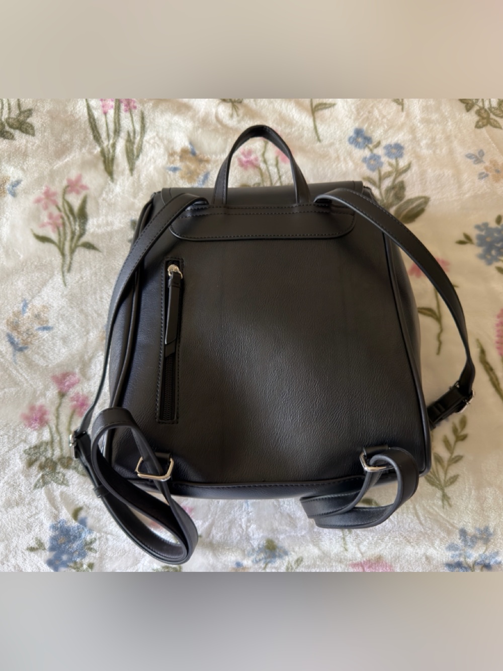 Calvin Klein Black Leather Mini Backpack with Front Flap Pocket - Picture 3 of 8